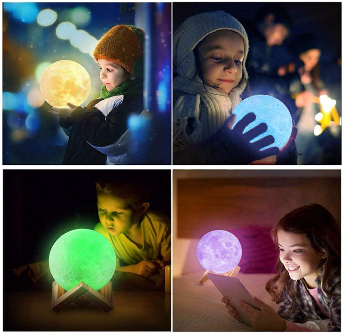 PRIMESKY® Moon Lamp 3D 7 Color Changing Moon Light Night Table lamp for Bedroom for Adults and Kids Home Room Beautiful Indoor Lighting Home Decoration-15CM, LED, acrylic