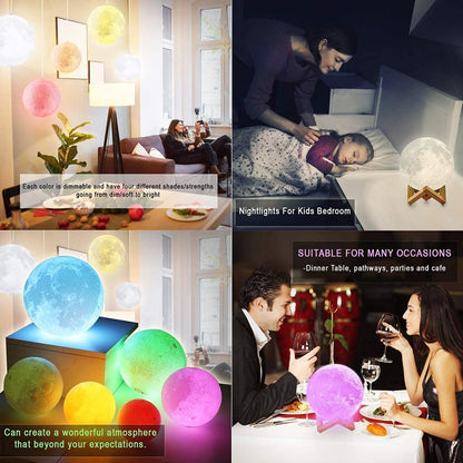 PRIMESKY® Moon Lamp 3D 7 Color Changing Moon Light Night Table lamp for Bedroom for Adults and Kids Home Room Beautiful Indoor Lighting Home Decoration-15CM, LED, acrylic